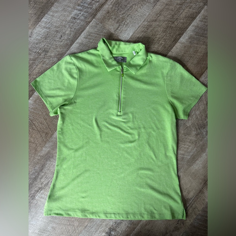 Callaway size MEDIUM short sleeve polo, lime green, quarter zip, like new